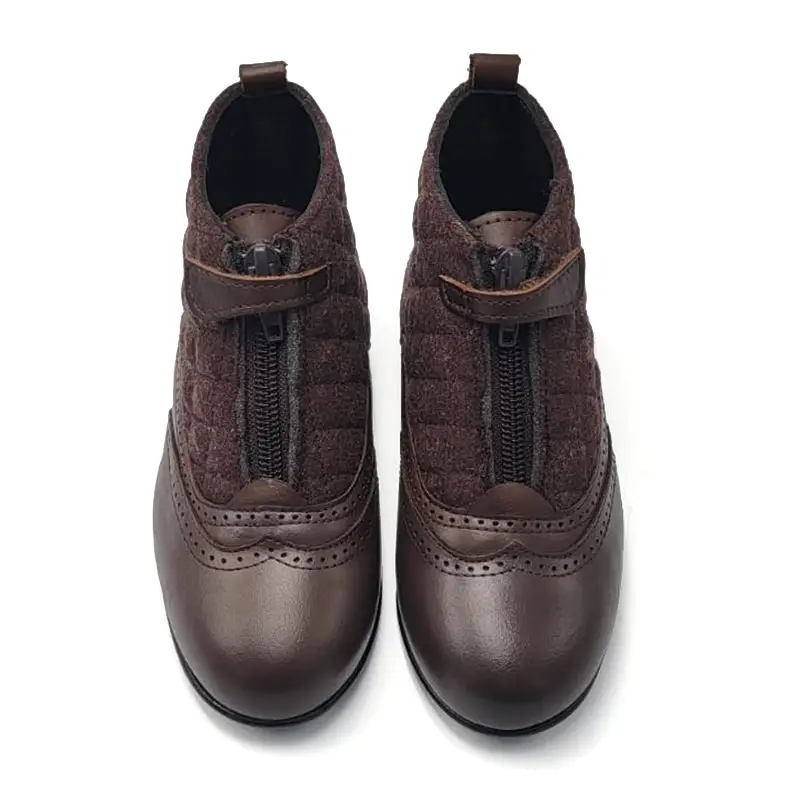 Geppettos Brown Wool Quilt  Leather Wingtip Front Zipper Bootie - Image 4