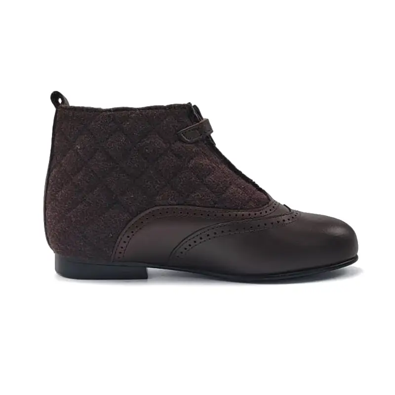 Geppettos Brown Wool Quilt  Leather Wingtip Front Zipper Bootie - Image 5