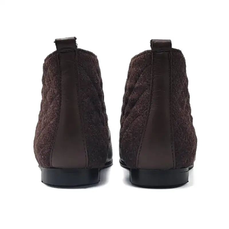 Geppettos Brown Wool Quilt  Leather Wingtip Front Zipper Bootie - Image 6