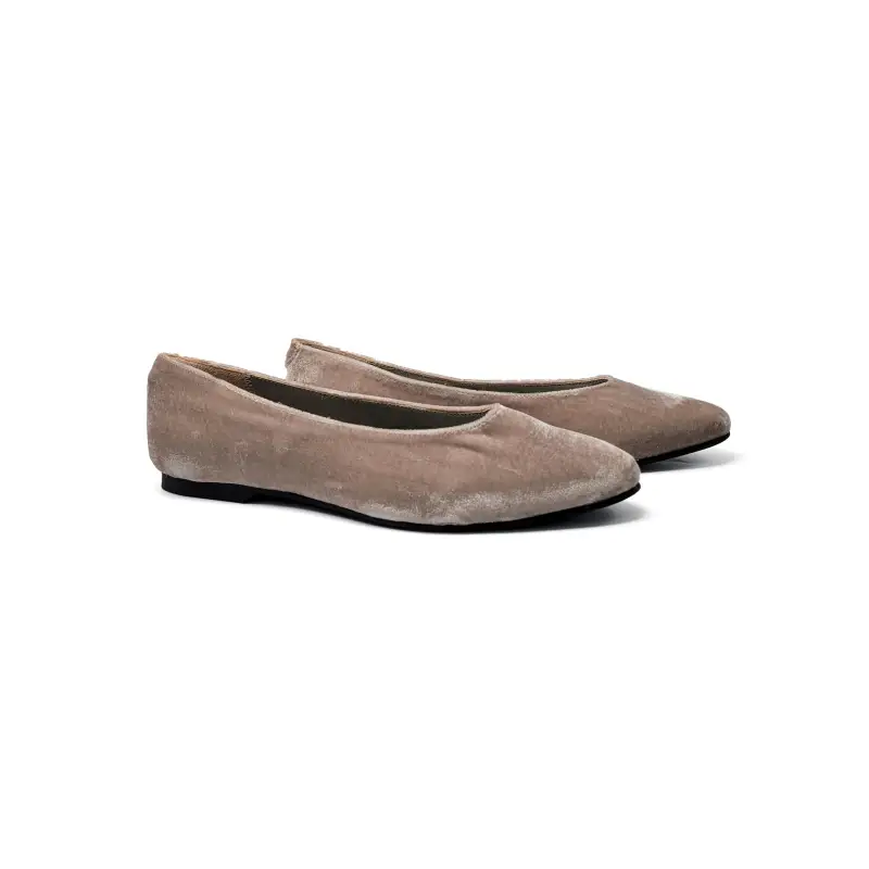 Geppettos Taupe Velvet Pointed Ballet - Image 2