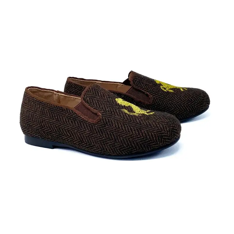 Gufanpei Brown Houndstooth Embroidery Smoking Shoe