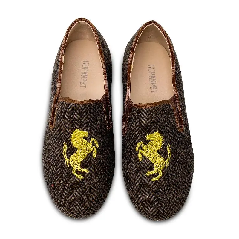 Gufanpei Brown Houndstooth Embroidery Smoking Shoe - Image 2