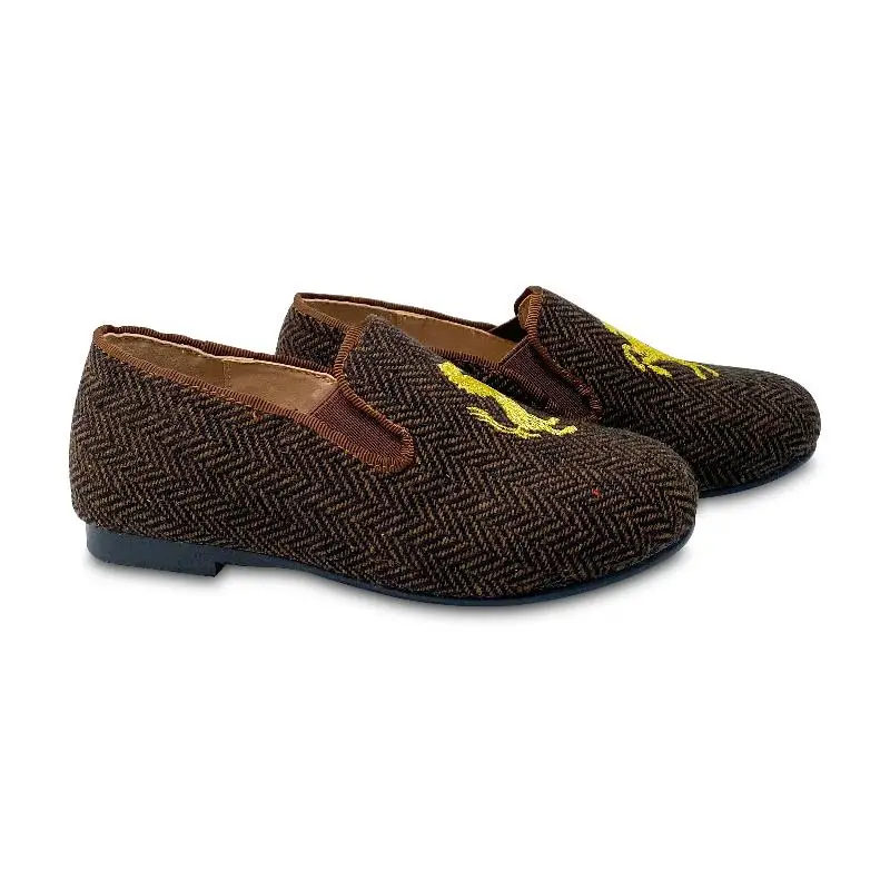 Gufanpei Brown Houndstooth Embroidery Smoking Shoe - Image 3