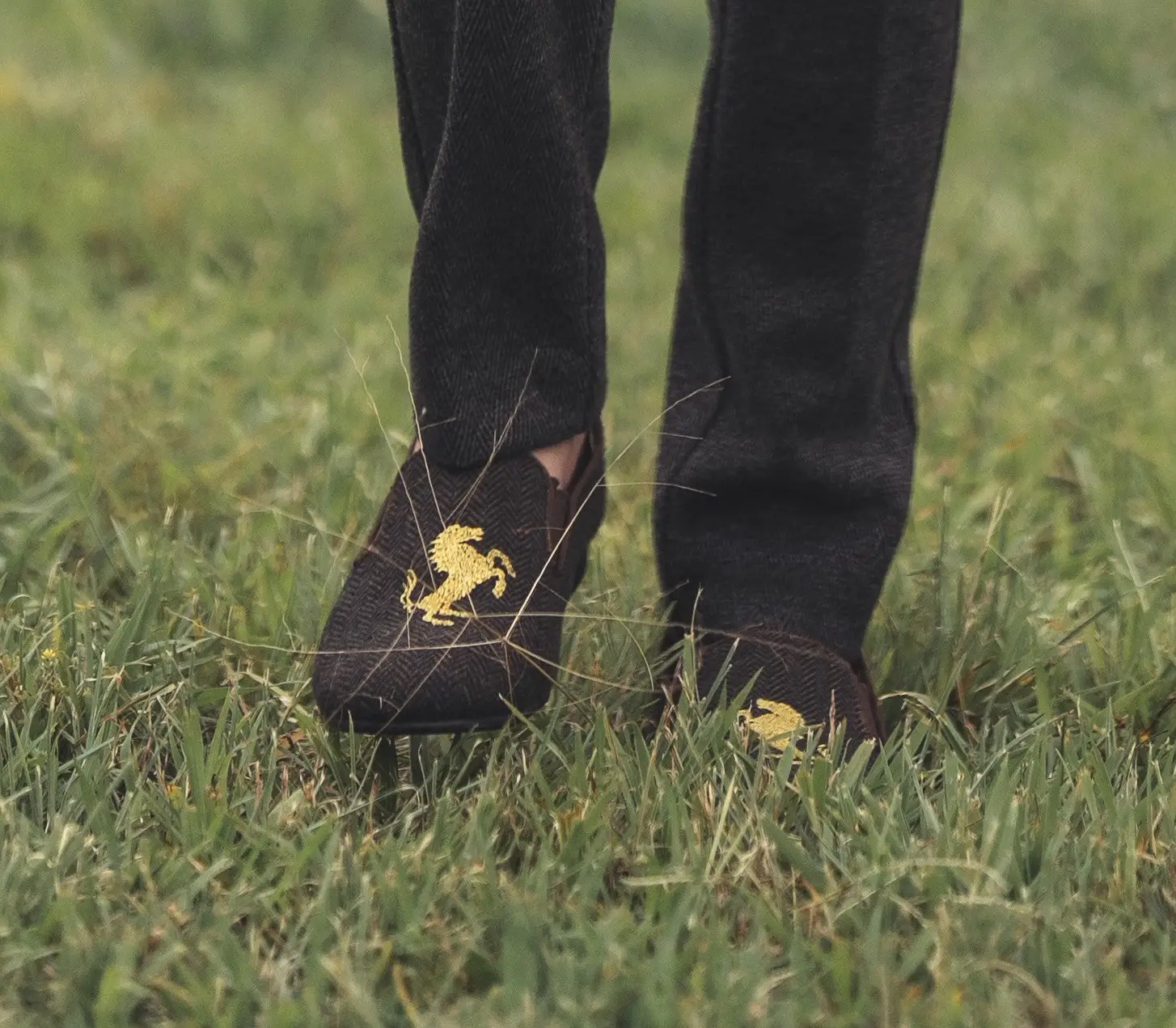 Gufanpei Brown Houndstooth Embroidery Smoking Shoe - Image 4