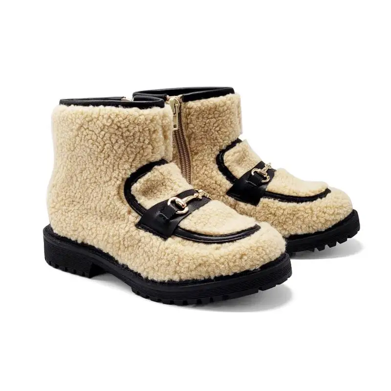 Gufanpei Latte Shearling Buckle Bootie
