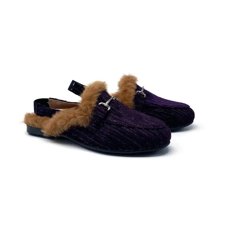 Gufanpei Purple Shimmer Fur Lined Slingback - Image 3