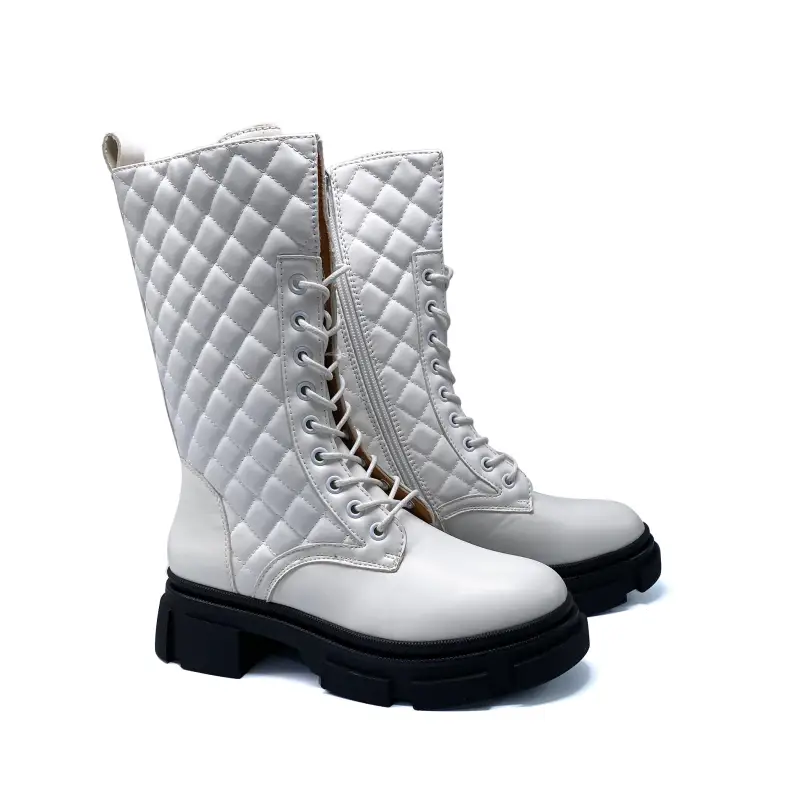 Henry Ferrara White Quilt Chunky Bootie