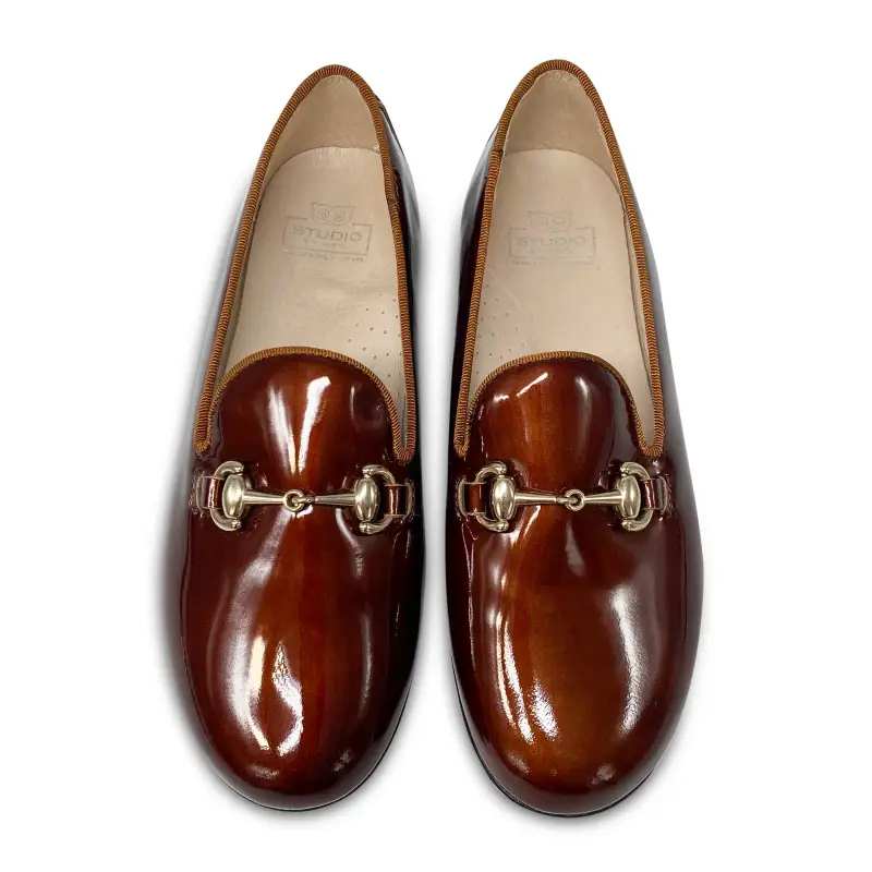 Hoo Brown Metallic Patent Chain Smoking Slip On - Image 2
