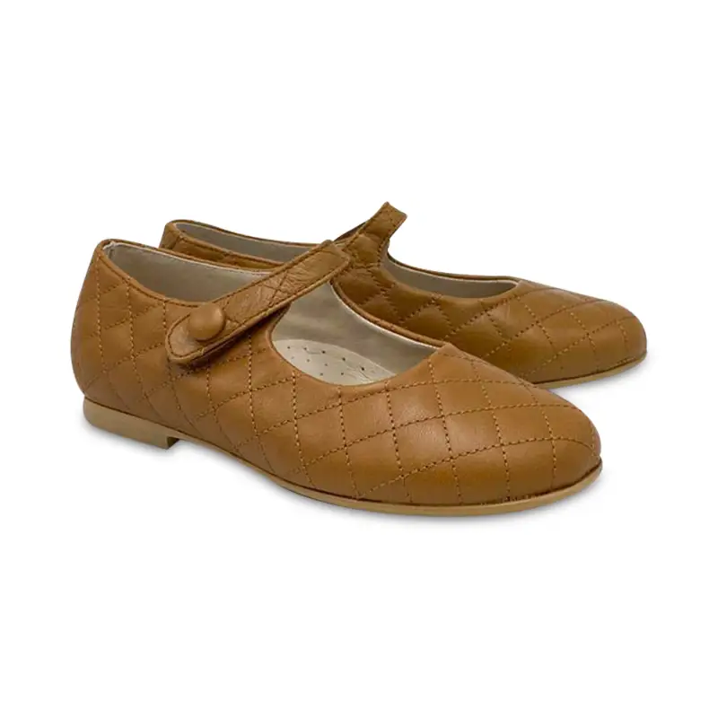 HOO Cognac Quilted Velcro Mary Jane