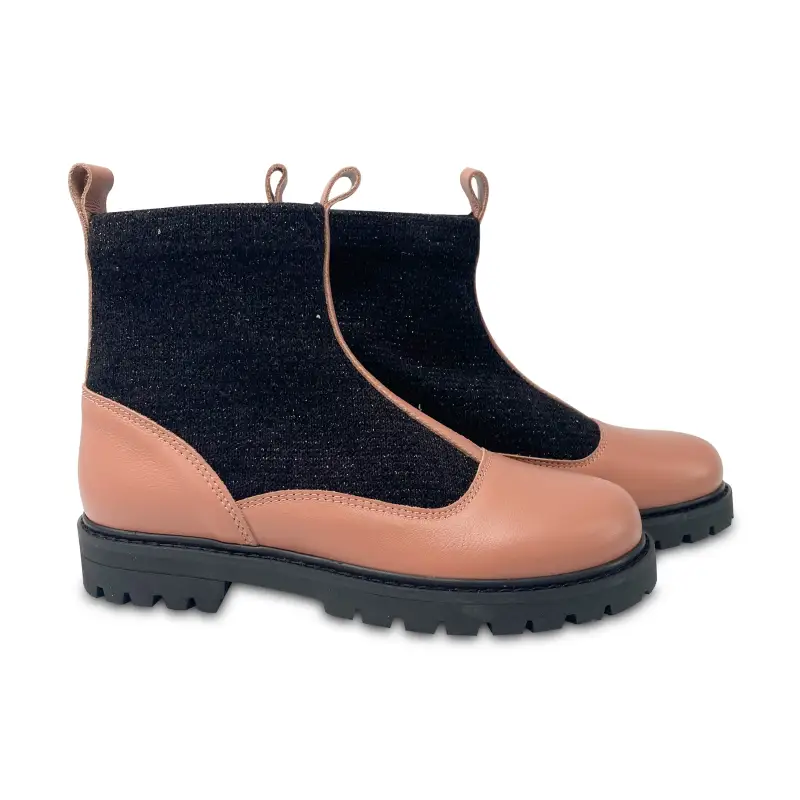 Hoo Mauve Pink Leather Slip On Sock Bootie