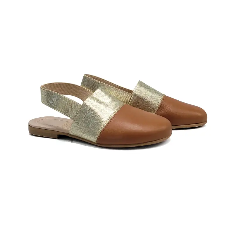 HOO Tan and Gold Elastic Slingback