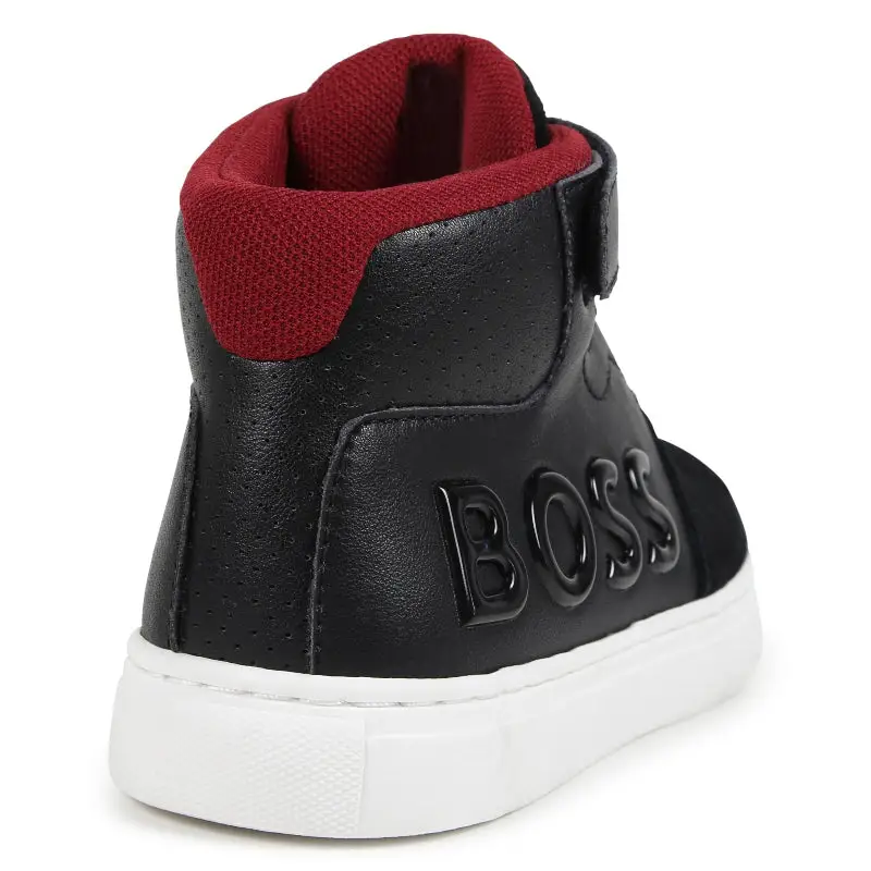 Hugo Boss Black Red Velcro High Top Sneaker - Image 3