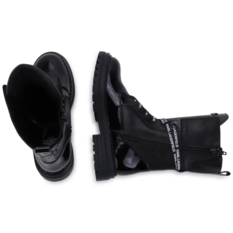 Karl Lagerfeld Black Patent Lace Up Zipper Bootie - Image 3