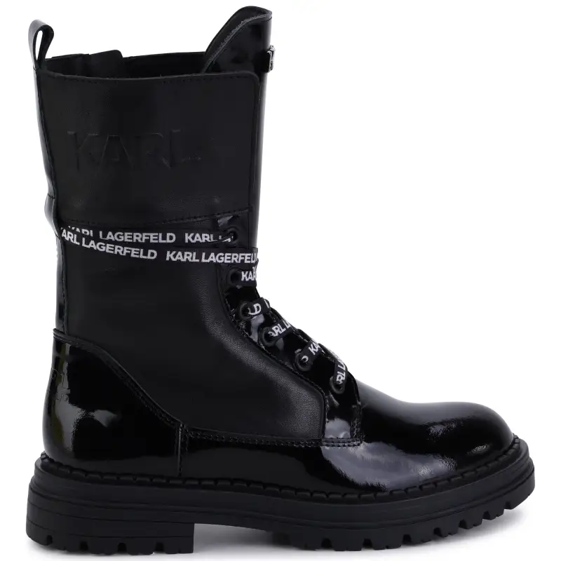 Karl Lagerfeld Black Patent Lace Up Zipper Bootie - Image 6