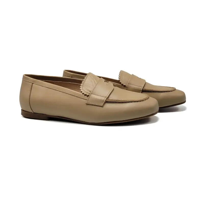 Lauve Taupe Penny Scalloped Loafer