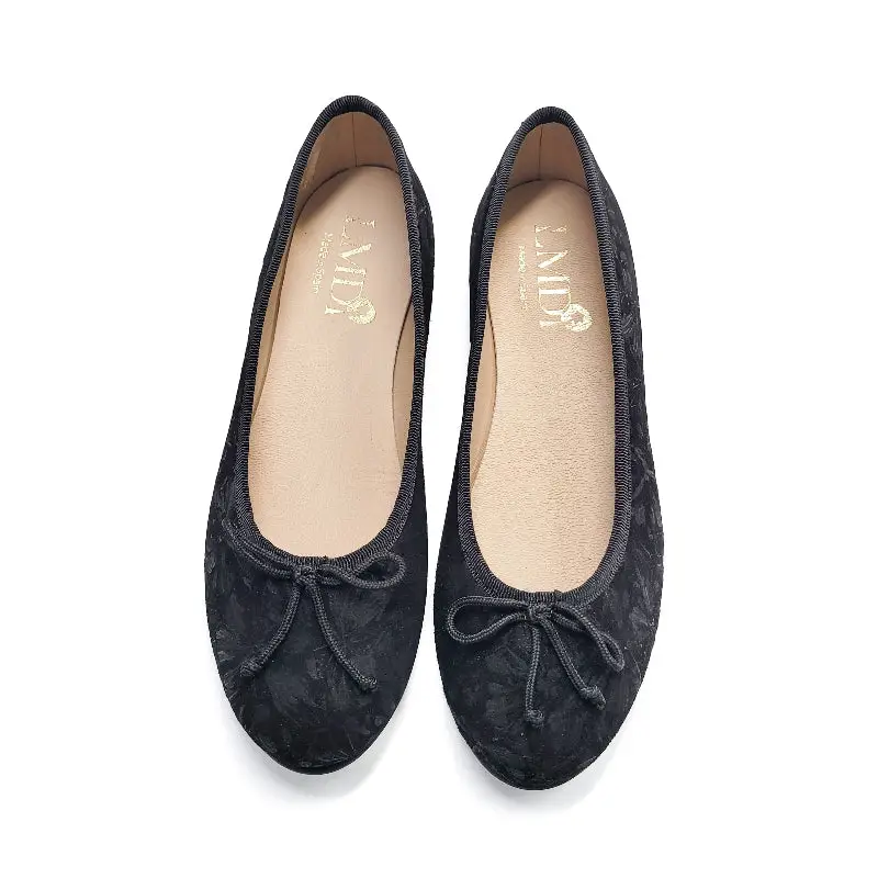 LMDI Black Floral Suede Ballet - Image 2