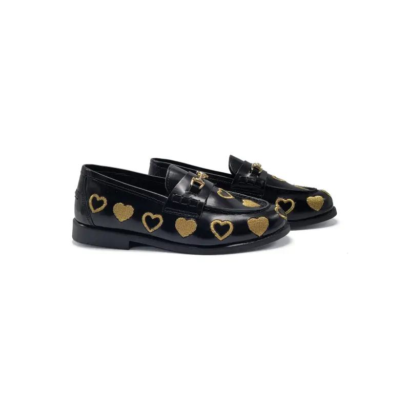 Lmdi Black Gold Heart Slip On Loafer