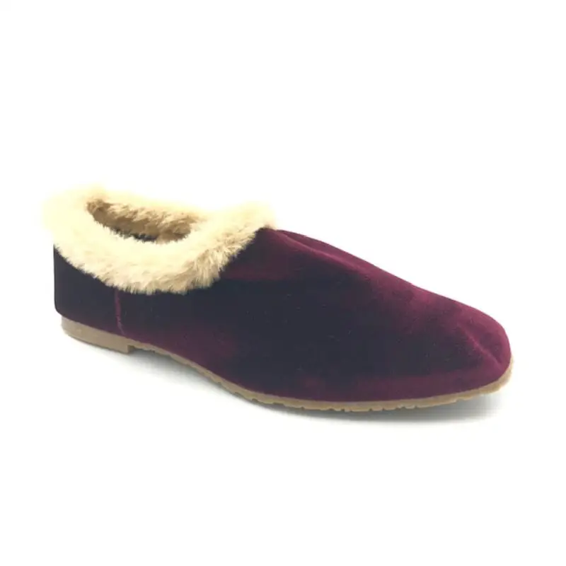 LMDI Burgundy Velvet Fur Slipper