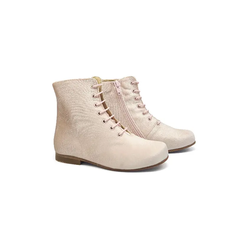 LMDI Pink Velvet Lace Up Bootie