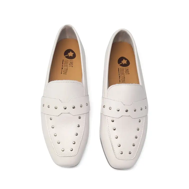 LMDI Soft White Leather Stud Slip On Loafer - Image 2