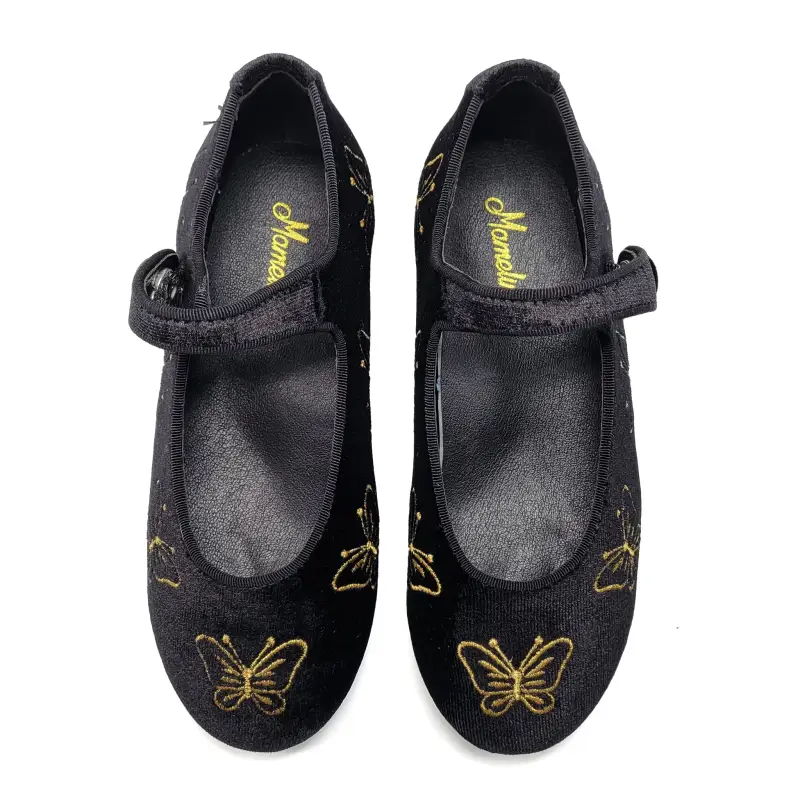 Mamelina Black Velvet Gold Embroidered Butterfly Mary Jane - Image 2