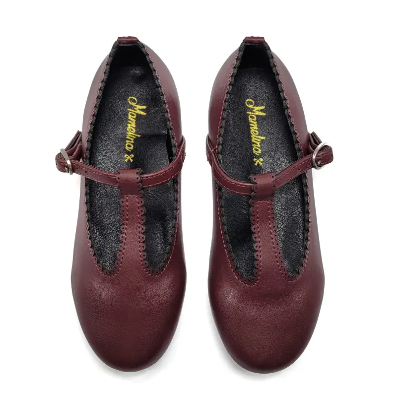 Mamelina Burgundy Leather Scalloped T-Strap - Image 2