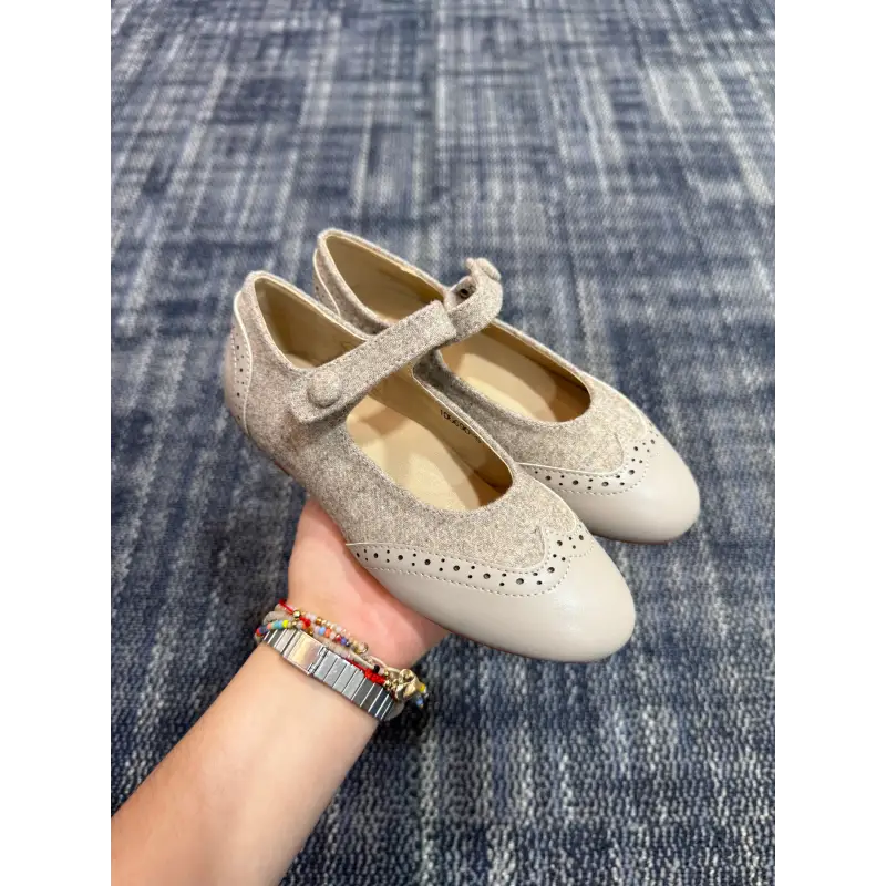 Mamelina Flannel Taupe Wingtip Mary Jane - Image 3