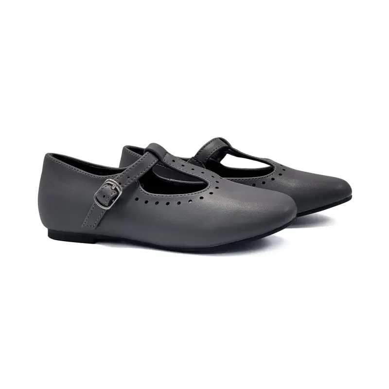 Mamelina Grey Leather T-Strap