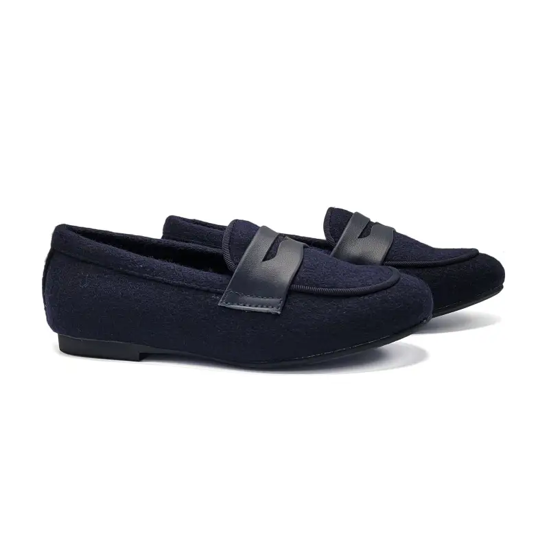 Mamelina Navy Flannel Dress Penny Slip On Loafer