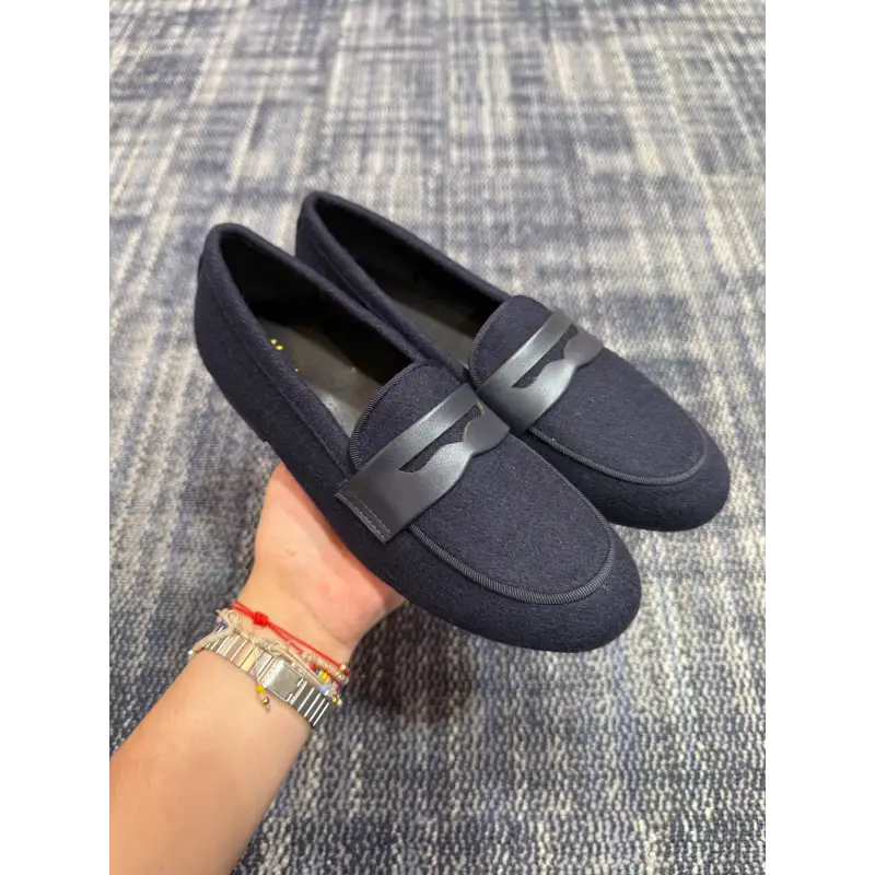 Mamelina Navy Flannel Dress Penny Slip On Loafer - Image 3