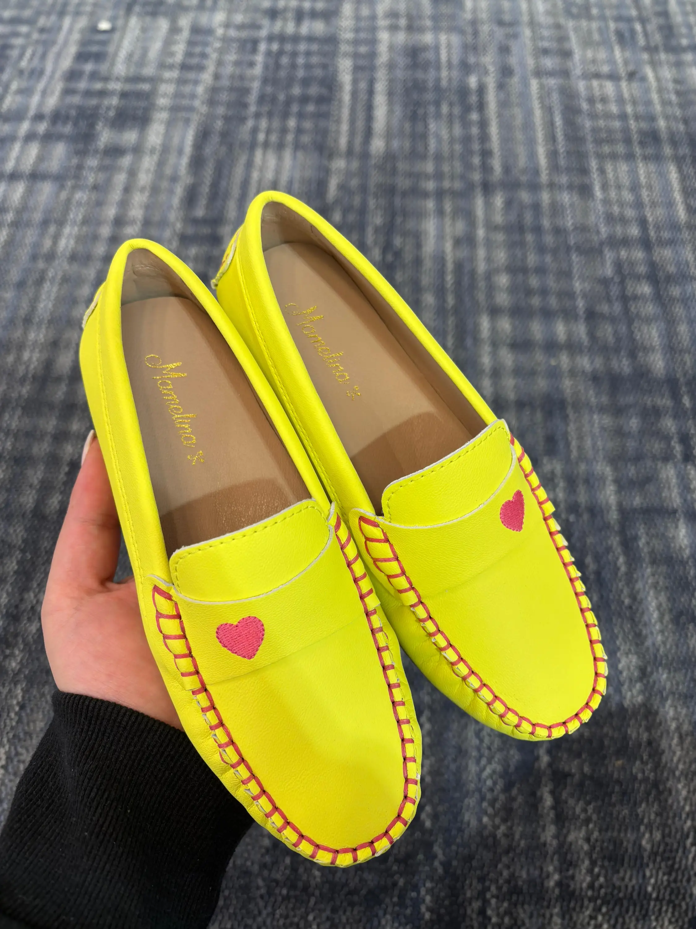 Mamelina Neon Yellow Pink Heart Embroidered Loafer - Image 3