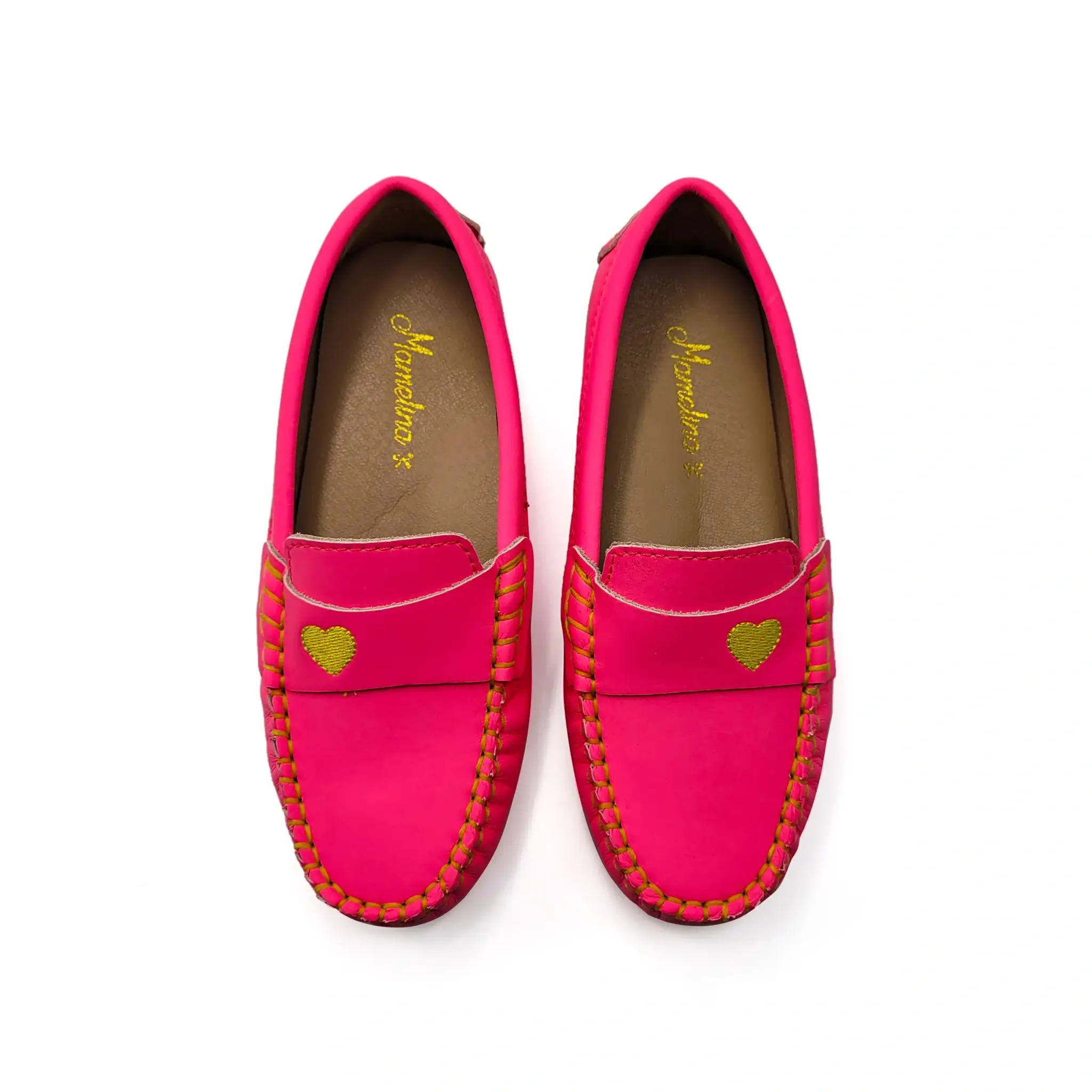 Mamelina Pink Leather Yellow Heart Stitched Loafer - Image 2