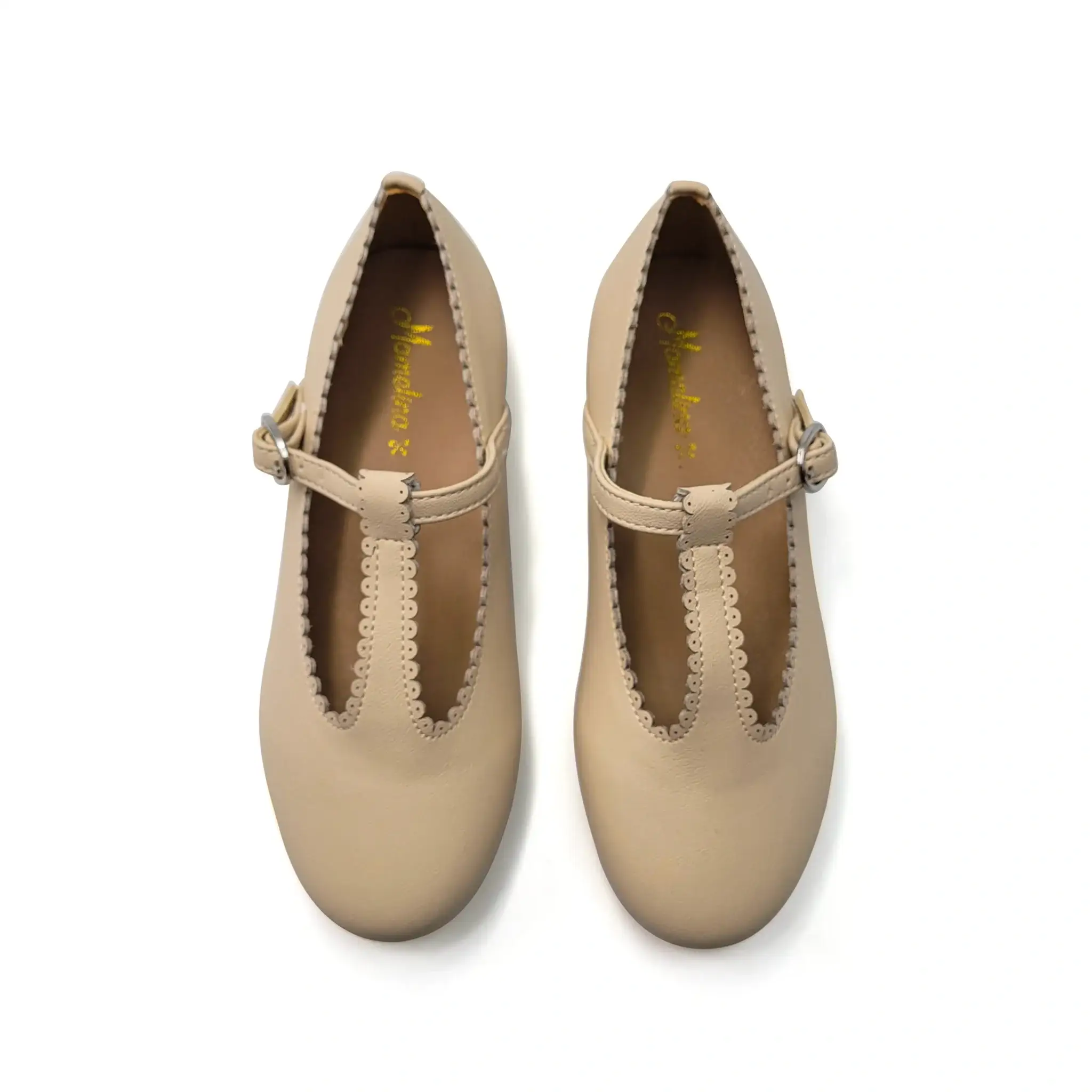 Mamelina Sand Leather Scalloped T-Strap - Image 2