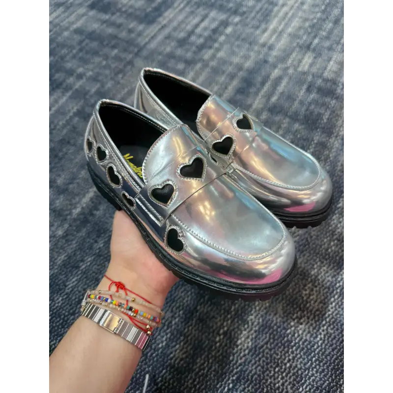 Mamelina Silver Metal Heart Chunky Loafer - Image 3