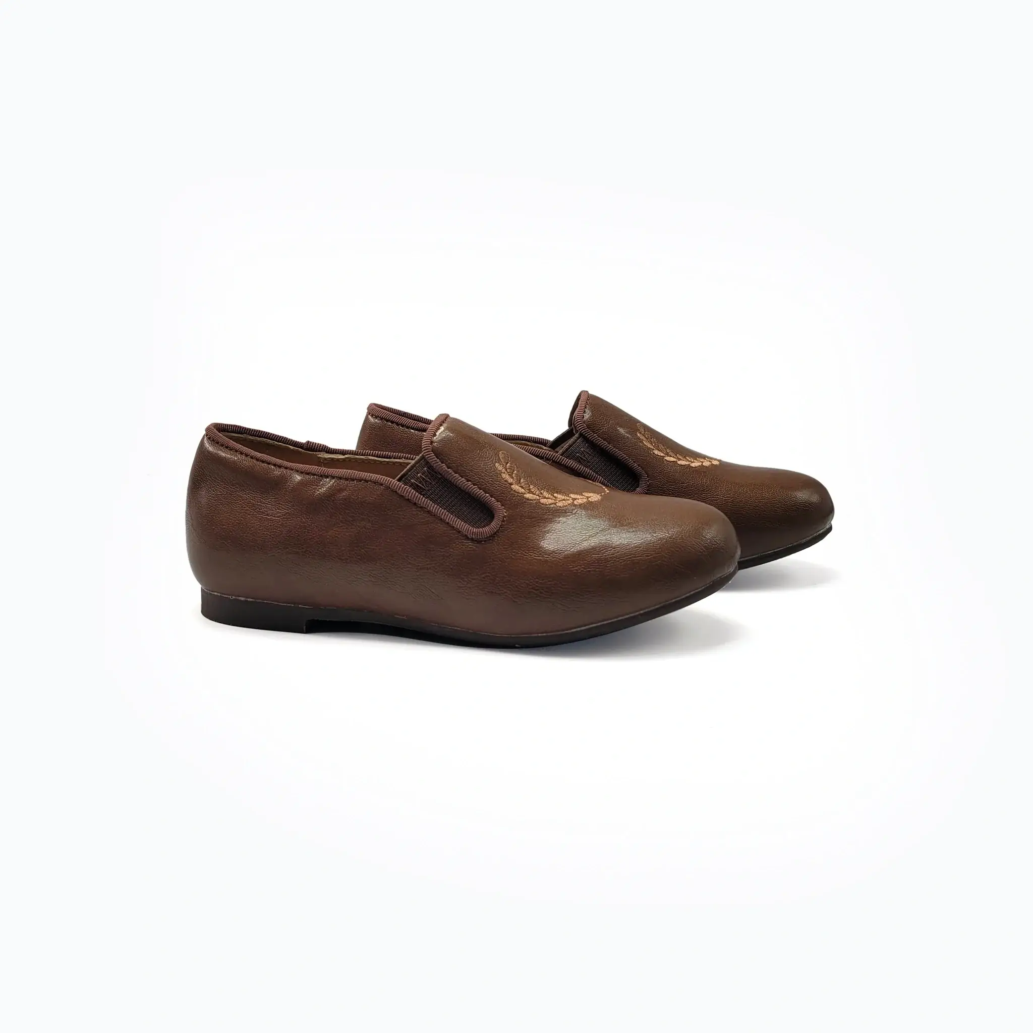 Mamelina Taupe Brown Leather Embroidered Smoking Slip On