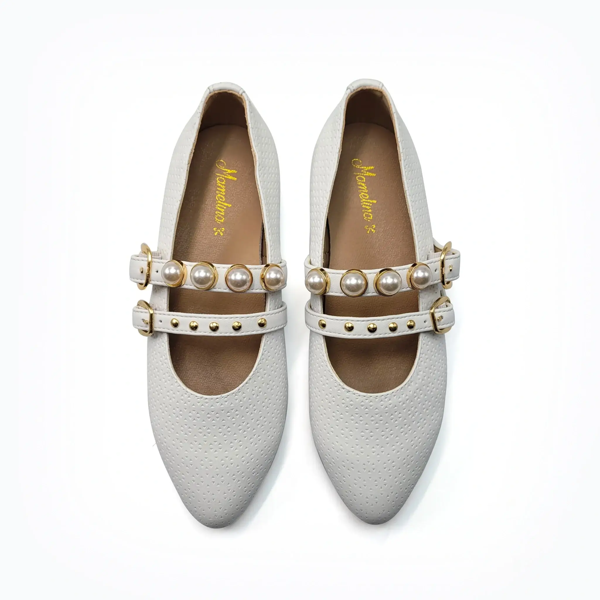 Mamelina White Pearls Double Strap Mary Jane - Image 2