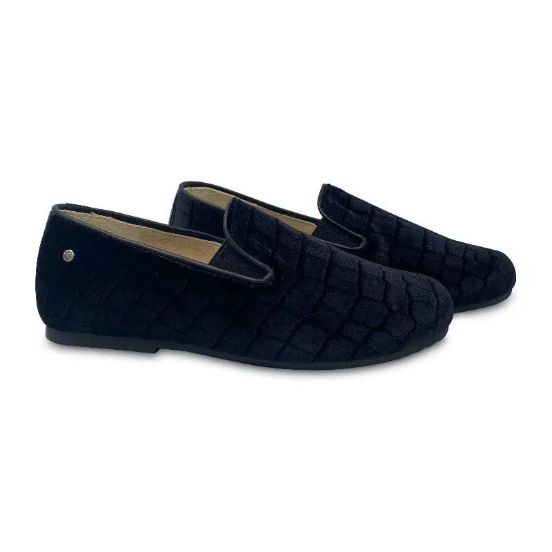 Manuela De Juan Black Crocodile Velvet Smoking Shoe