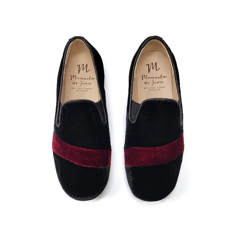 Manuela De Juan Black Velvet Burgundy Stripe Smoking Shoe S3064 - Image 2