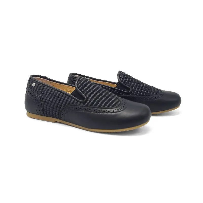 Manuela De Juan Black Woven Wingtip Smoking Slip On