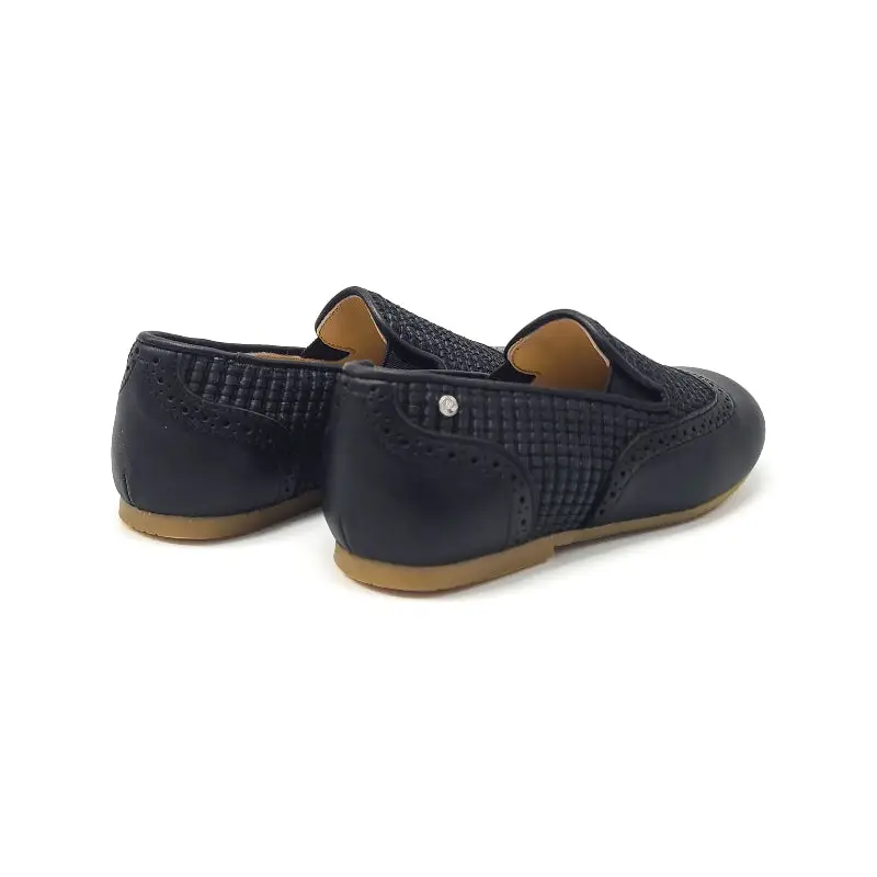 Manuela De Juan Black Woven Wingtip Smoking Slip On - Image 2