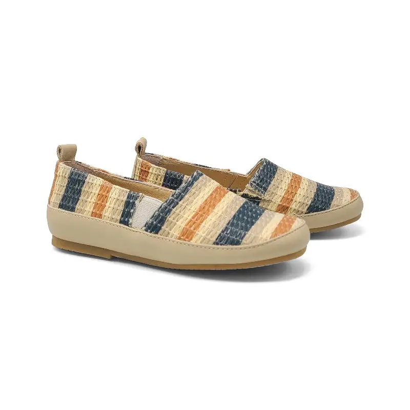 Manuela De Juan Blue Taupe Cream Woven Striped Slip On