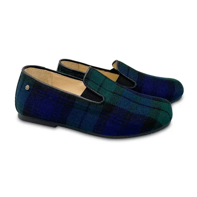 Manuela De Juan Navy Green Plaid Smoking Shoe