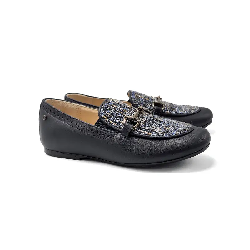 Manuela De Juan Navy Tweed Chain Slip on