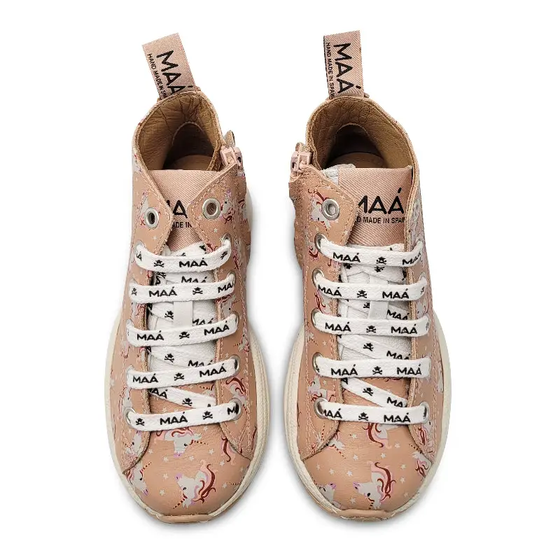 Manuela De Juan Nude Pink Unicorn Print Lace High Top Sneaker - Image 3