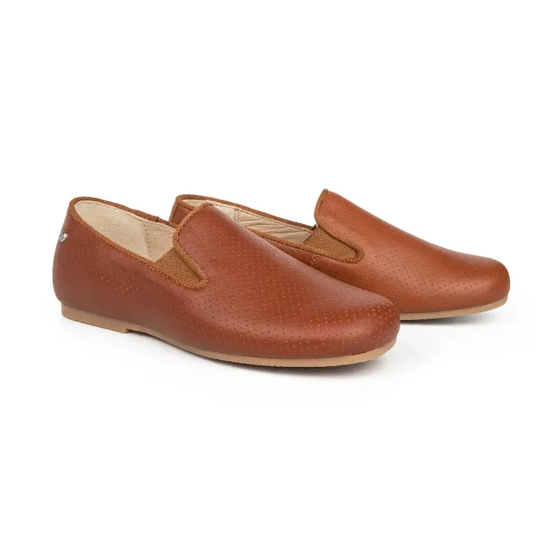 Manuela De Juan Perforated Cognac Smoking Slip On