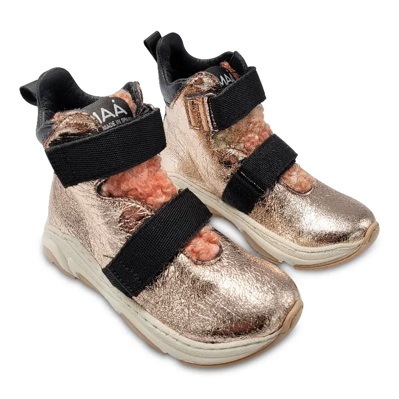 Manuela De Juan Rose Pink Metallic Curly Fur High Top Sneaker