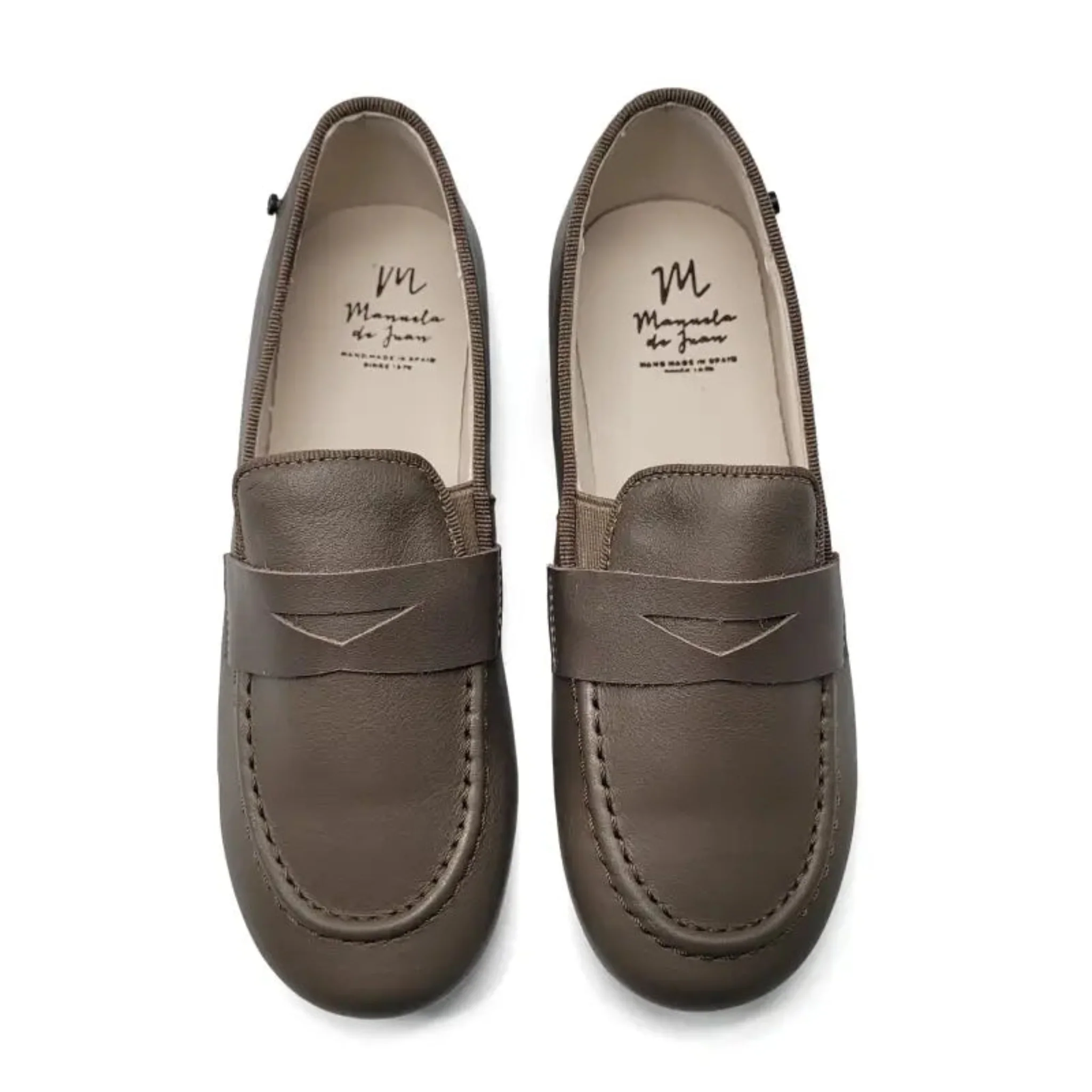 Manuela De Juan Taupe Mocha Leather Penny Loafer - Image 2
