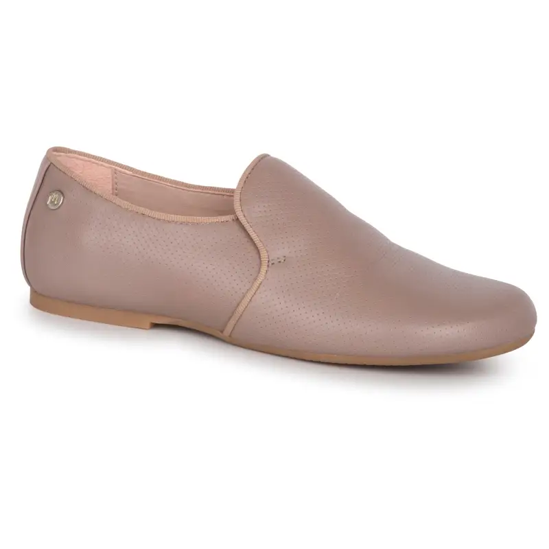 Manuela De Juan Taupe Proforated Leather Smoking Slip On