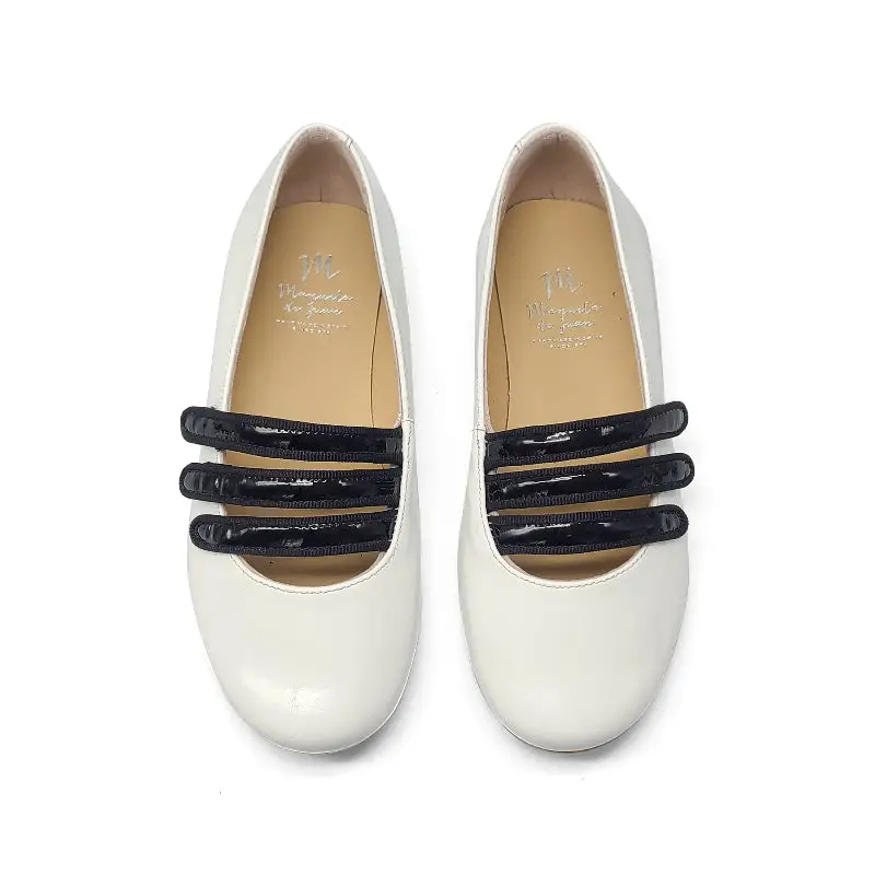 Manuela De Juan White Patent Black Three Strap Dress Shoe - Image 3