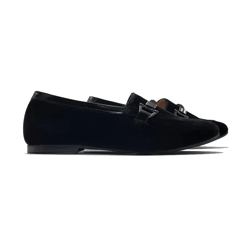 Maria Catalan Black Velvet Buckle Loafer 705734 - Image 3